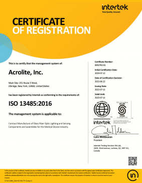 Acrolite ISO 13485:2016.Certification