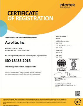 Acrolite ISO 13485:2016.Certification